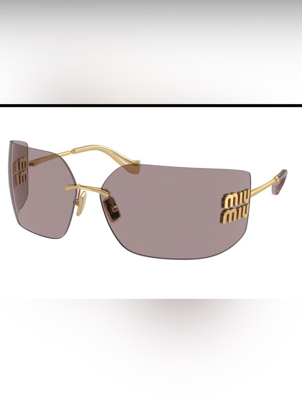 Miu Miu Rimless Sunglasses with Gray Lenses and Gold Logo